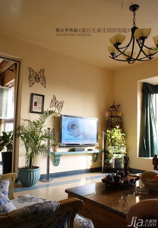 地中海风格三居室富裕型客厅电视背景墙沙发图片