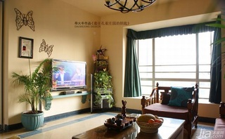 地中海风格三居室富裕型客厅电视背景墙茶几图片