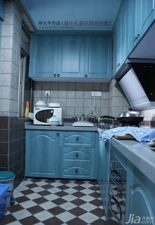 地中海风格三居室蓝色富裕型厨房橱柜定制