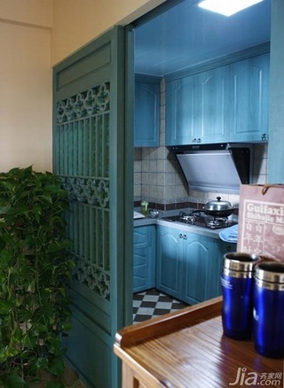 地中海风格三居室蓝色富裕型厨房橱柜定做