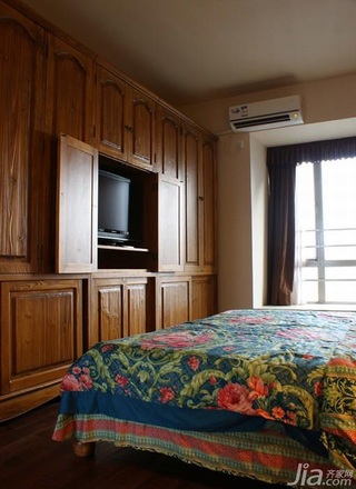 地中海风格三居室民族风富裕型卧室电视背景墙床效果图