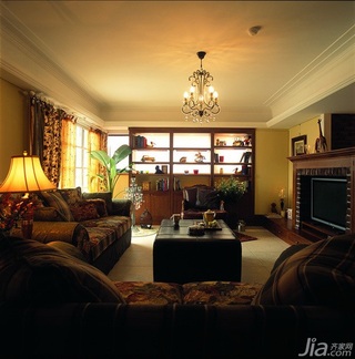 美式乡村风格二居室民族风富裕型90平米客厅电视背景墙沙发效果图