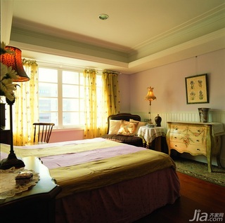 美式乡村风格二居室民族风富裕型90平米卧室卧室背景墙床图片