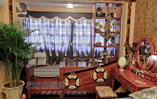 东南亚风格二居室民族风5-10万卧室地台窗帘图片