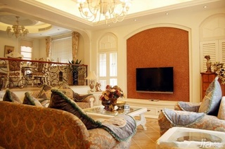 美式风格别墅客厅电视背景墙沙发效果图