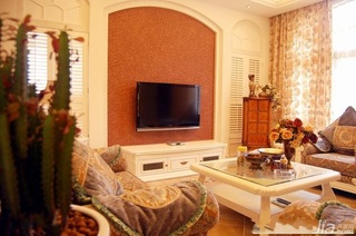 美式风格别墅客厅电视背景墙沙发图片