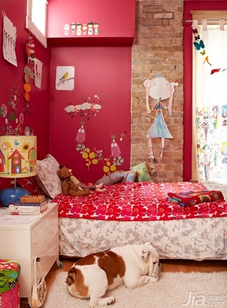 混搭风格复式红色富裕型卧室床图片