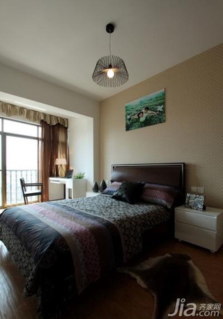 简约风格三居室富裕型卧室卧室背景墙床图片