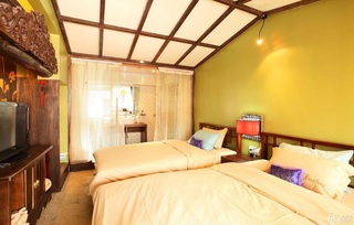 中式风格公寓卧室吊顶床图片