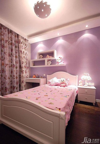 简约风格二居室可爱粉色富裕型儿童房卧室背景墙床婚房平面图