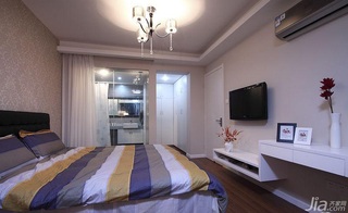 简约风格复式舒适富裕型卧室电视背景墙床效果图