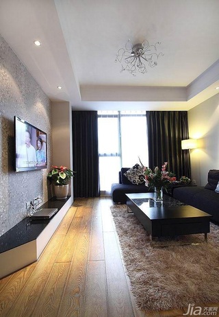 简约风格二居室简洁黑色富裕型客厅电视背景墙沙发图片