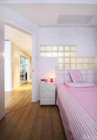 简约风格二居室可爱粉色富裕型儿童房卧室背景墙床效果图