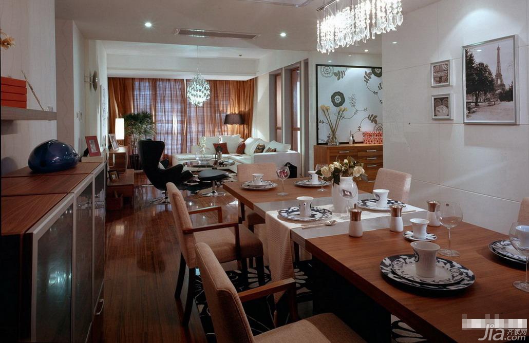 三居室装修,富裕型装修,混搭风格,客厅,餐厅,简洁,沙发,茶几,窗帘,灯具,餐桌,餐厅背景墙,餐边柜