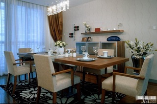 混搭风格三居室简洁原木色富裕型餐厅窗帘效果图