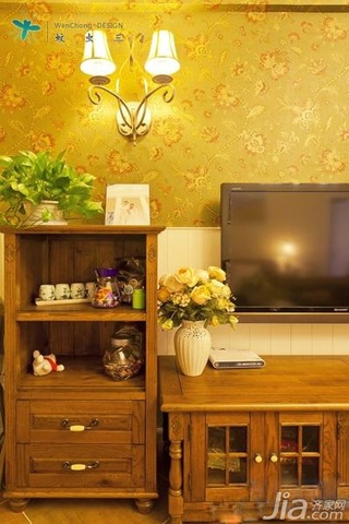 美式乡村风格公寓温馨富裕型90平米客厅电视柜效果图