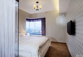 简约风格公寓简洁卧室电视背景墙床效果图