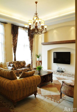 美式风格别墅富裕型客厅电视背景墙沙发效果图