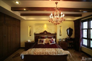 美式乡村风格别墅富裕型卧室卧室背景墙床头柜效果图