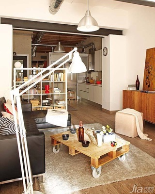 loft风格小户型简洁原木色经济型70平米客厅沙发海外家居