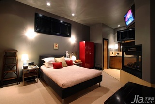 简约风格二居室简洁经济型卧室电视背景墙床图片