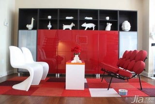 简约风格别墅简洁红色富裕型客厅沙发图片