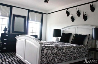 简约风格别墅简洁黑白富裕型卧室卧室背景墙床图片