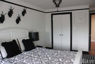 简约风格别墅简洁黑白富裕型卧室卧室背景墙床图片