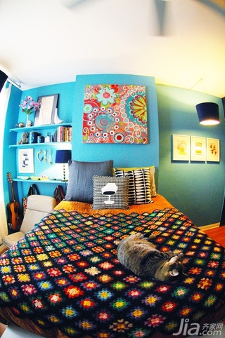 美式风格公寓蓝色经济型卧室卧室背景墙床海外家居