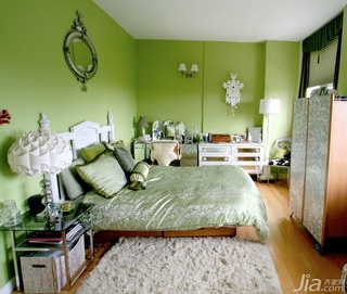 简约风格二居室小清新绿色5-10万卧室卧室背景墙床海外家居