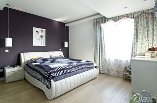 简约风格复式紫色富裕型卧室床婚房设计图纸