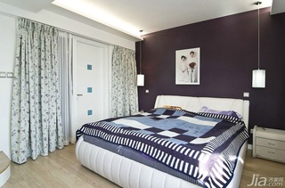 简约风格复式紫色富裕型卧室床婚房家装图片