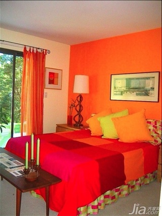 混搭风格别墅红色富裕型120平米卧室床海外家居