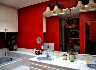 简约风格复式简洁红色富裕型卫生间背景墙洗手台海外家居
