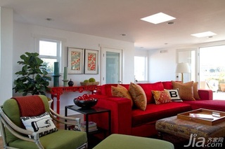 简欧风格别墅简洁红色富裕型客厅沙发背景墙沙发海外家居