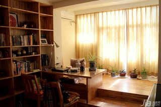 宜家风格小户型小清新原木色经济型80平米工作区地台书架婚房设计图