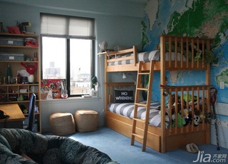 简约风格复式简洁富裕型儿童房卧室背景墙床海外家居