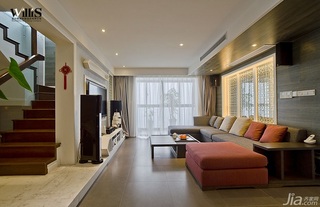 新中式风格复式富裕型客厅隔断沙发效果图