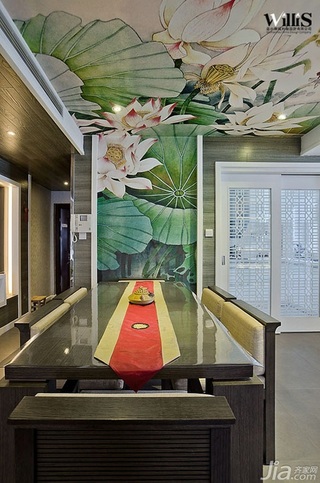新中式风格复式富裕型餐厅手绘墙餐桌图片