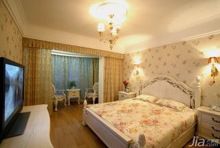 田园风格三居室浪漫富裕型140平米以上卧室背景墙壁纸婚房平面图