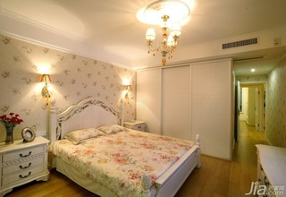 田园风格三居室浪漫富裕型140平米以上卧室背景墙壁纸婚房设计图
