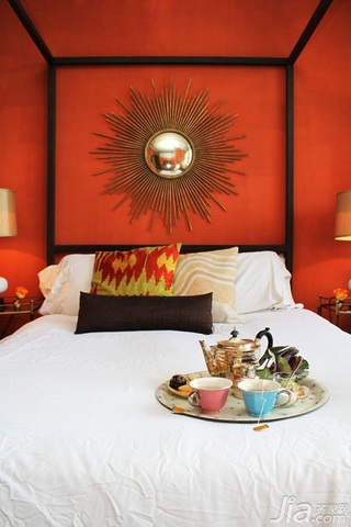 欧式风格公寓红色富裕型120平米卧室卧室背景墙床海外家居