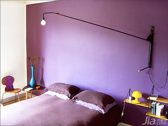 公寓装修,80平米装修,混搭风格,海外家居,卧室,床,舒适,紫色