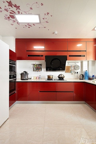 简约风格四房红色富裕型140平米以上厨房吊顶橱柜设计图纸