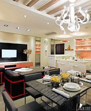 混搭风格公寓富裕型120平米客厅吧台餐桌台湾家居