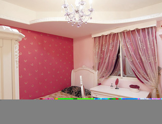 新古典风格公寓富裕型130平米儿童房卧室背景墙书桌台湾家居