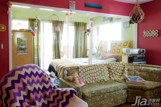 混搭风格二居室红色经济型80平米客厅沙发海外家居
