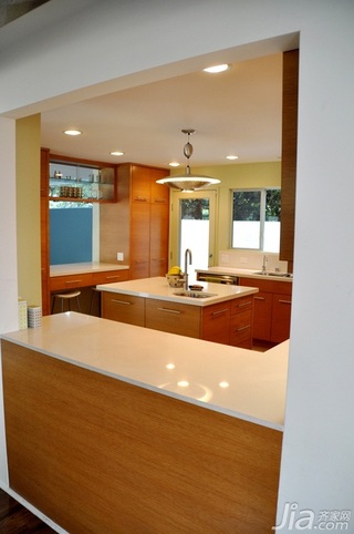 简约风格复式简洁原木色富裕型厨房吊顶橱柜海外家居