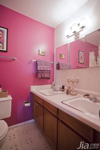 混搭风格三居室粉色5-10万卫生间背景墙洗手台海外家居