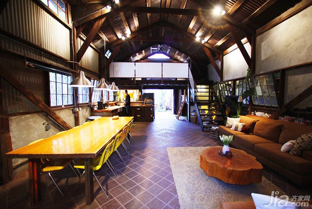 跃层装修,3万-5万装修,美式乡村风格,海外家居,客厅,厨房,餐厅,简洁,沙发,茶几,灯具,餐桌,橱柜